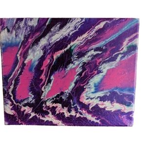 Abstract Fluid Pour Painting Pink Purple White 8 X 10 Canvas Home Decor Art